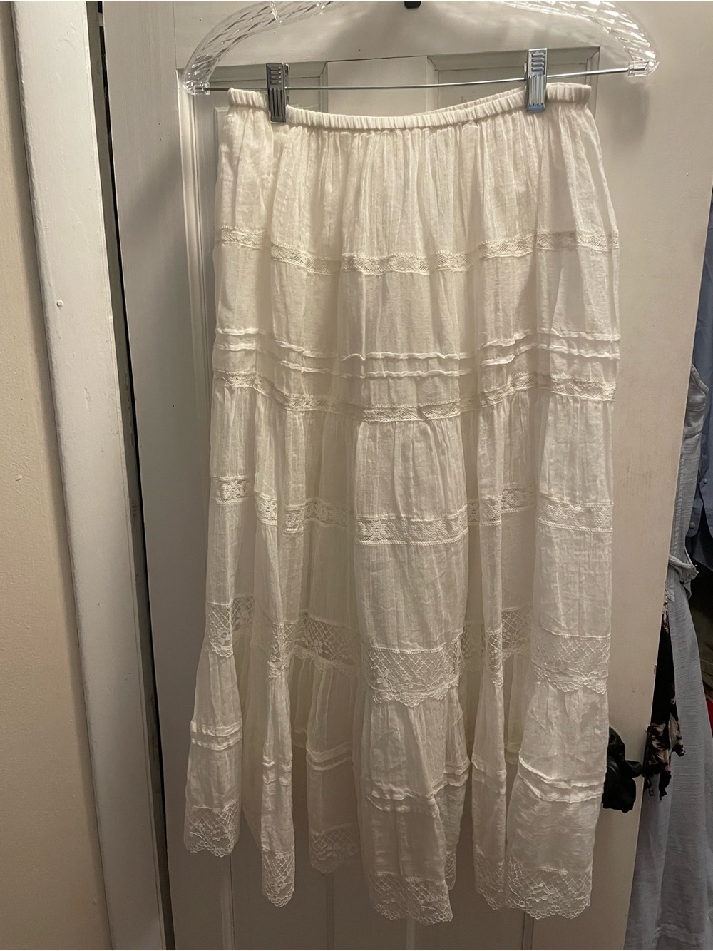 Free people one Cream Lace-Trim Tiered Maxi Skirt